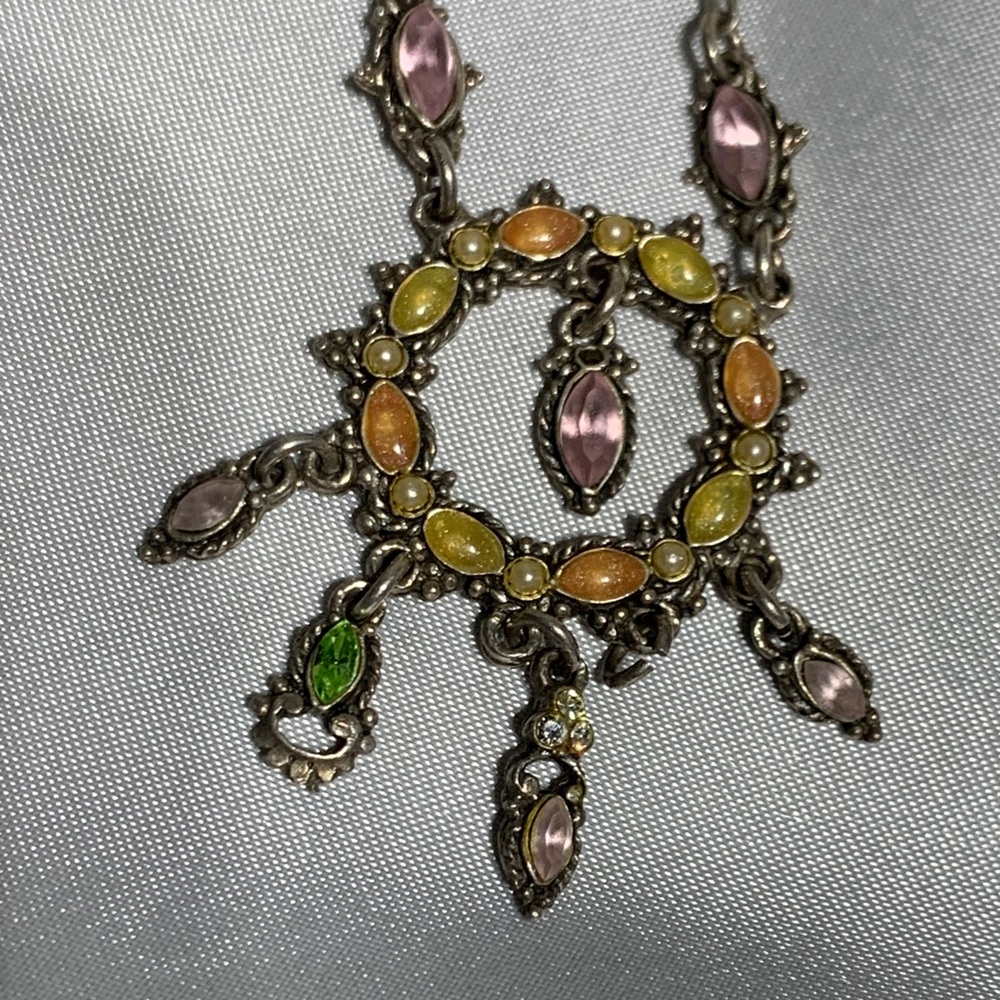 Vintage-Inspired Silver Necklace with Multi-Color Accents